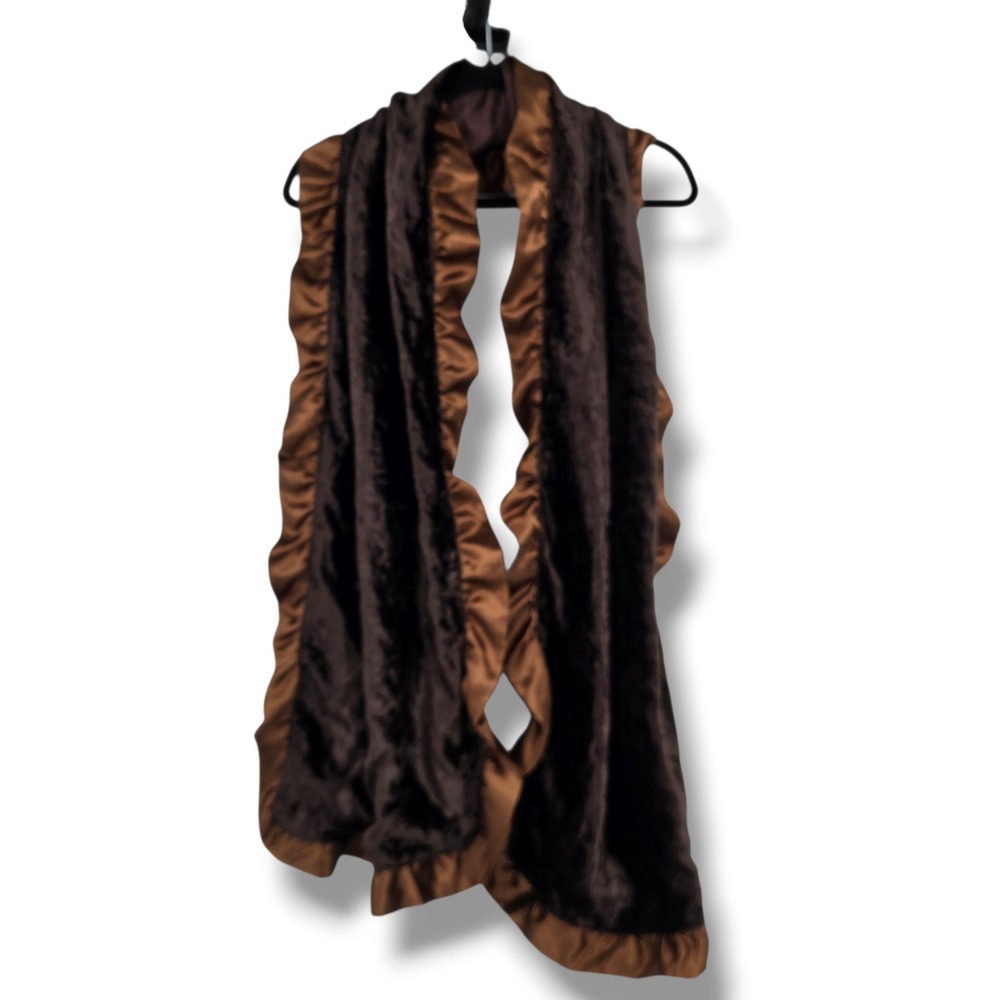 Brown Faux Fur Ruffle Scarf Damask Jacquard‎ Reverse Evening Wrap Stole